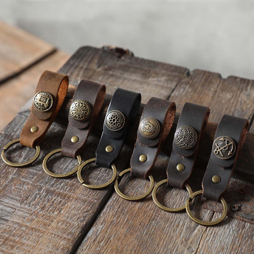 6pcs/set Handmade Vintage Leather Keychain & Car Key Case Set-Keychains-Random-Free Shipping Leatheretro