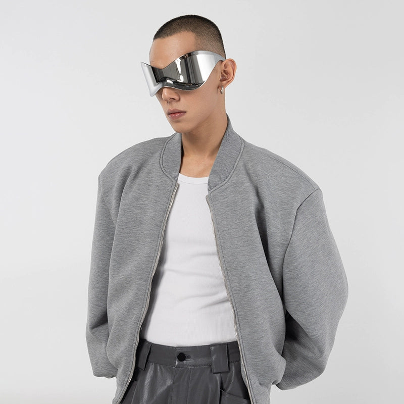 CLP Grey Baseball Collar Pilot Jacket-Gray-S-Free Shipping Leatheretro