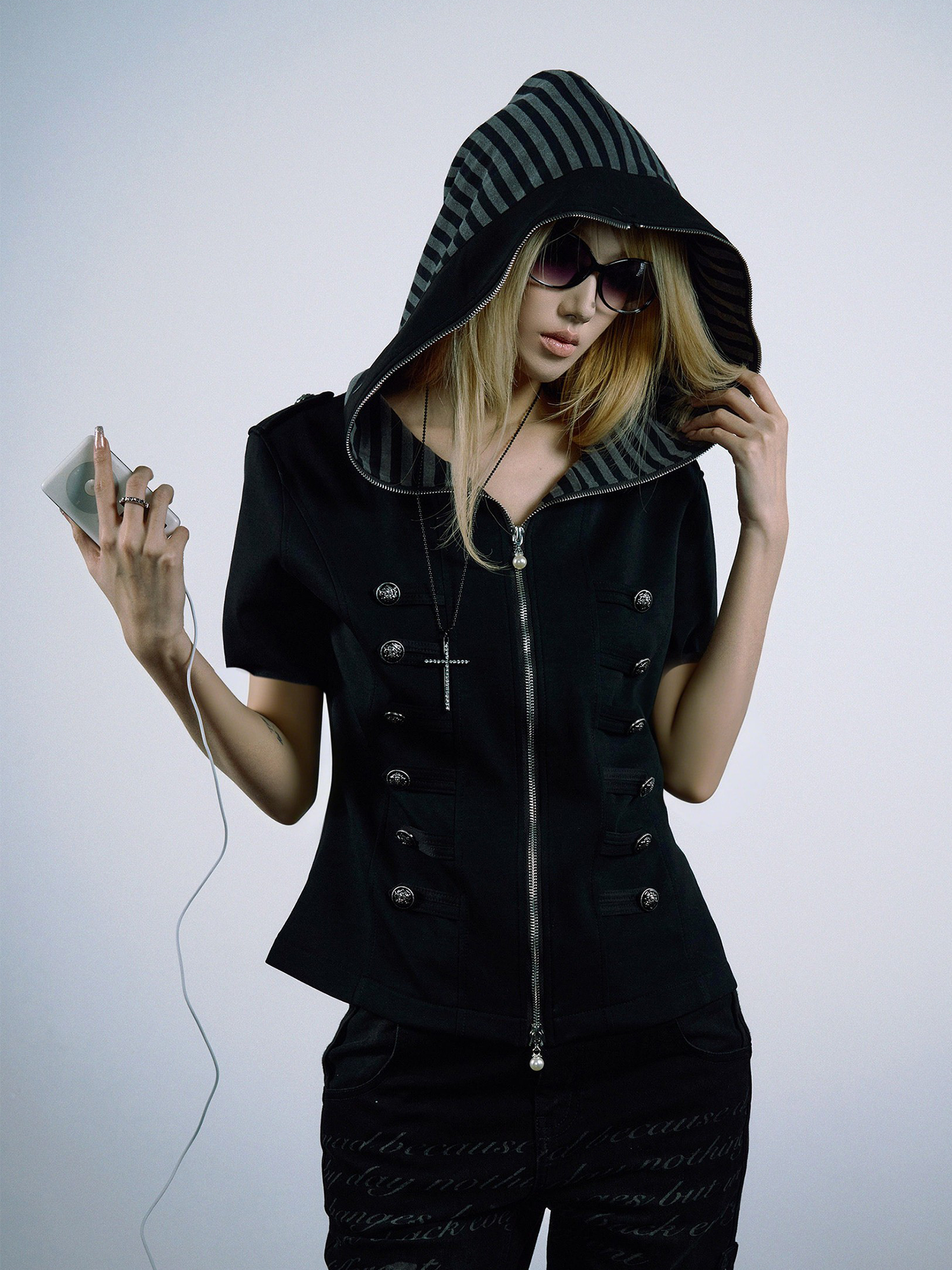 PAIKI Napoleon Button Hooded Short-Sleeve Jacket-T Shirt-S-Free Shipping Leatheretro