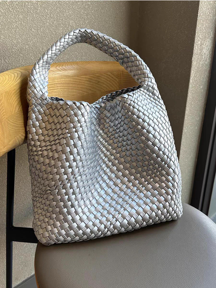 Handwoven Faux Leather Shoulder Tote Bag for Women-Black-Free Shipping Leatheretro