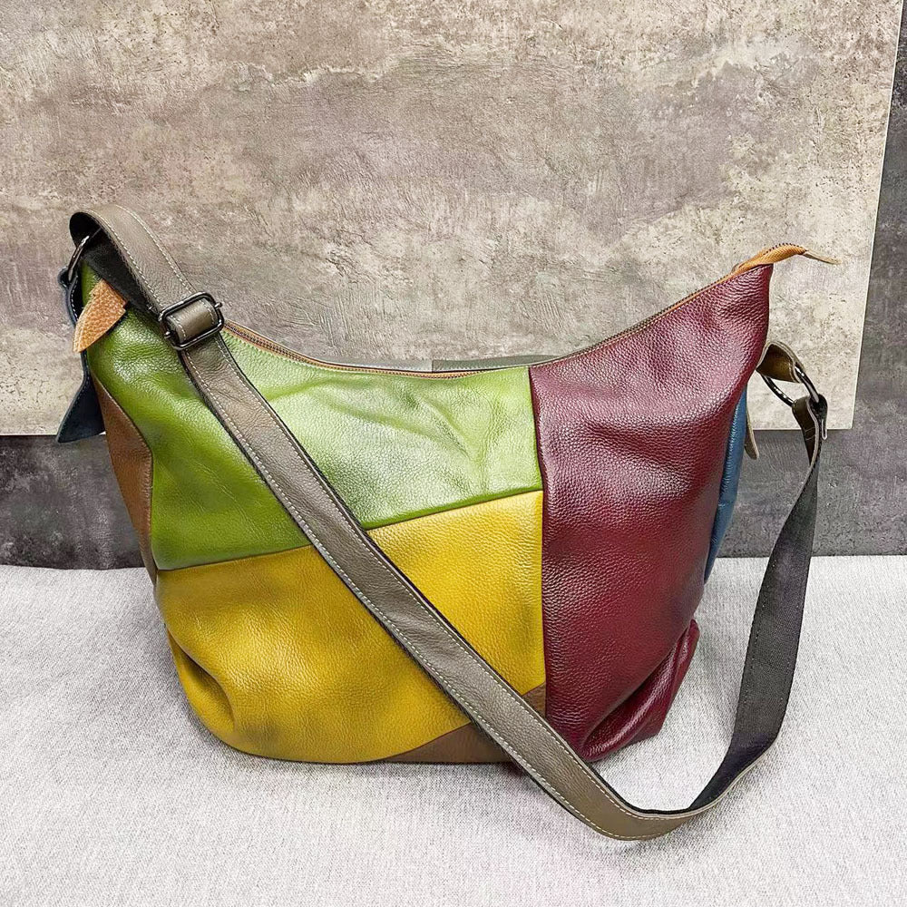 Large Genuine Leather Crossbody Sling Bag-Colorful-Free Shipping Leatheretro