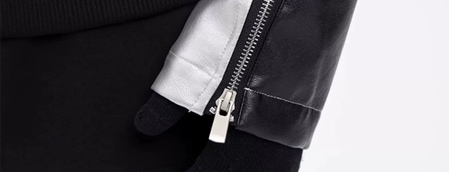 STARTEXCEEDEND Men's Short Biker Leather Jacke-Black White-M 45-60kg-Free Shipping Leatheretro