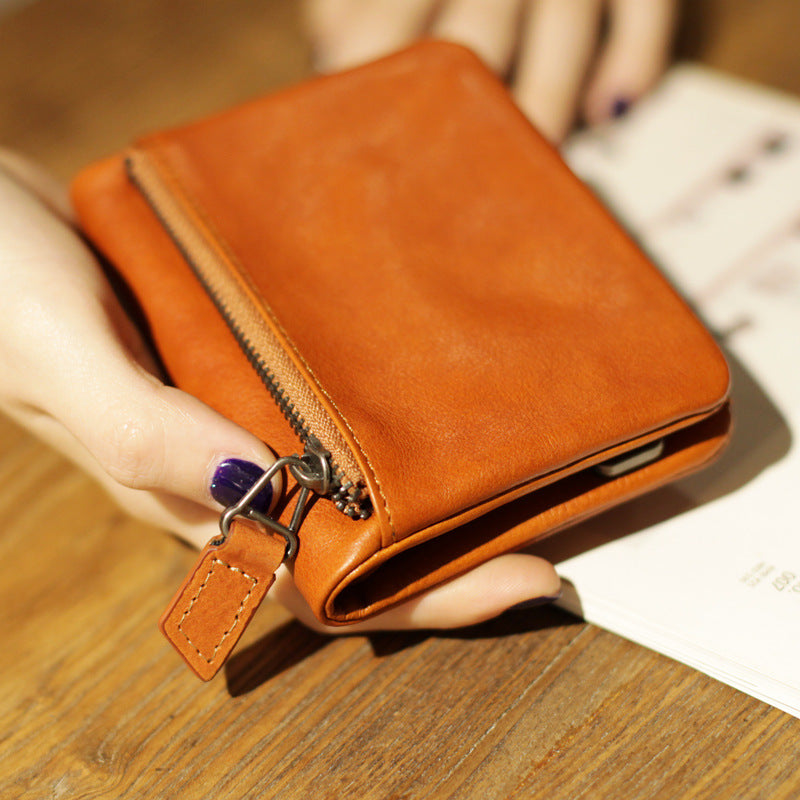 Vintage Vegetable-Tanned Leather Wallet-Brown-Free Shipping Leatheretro