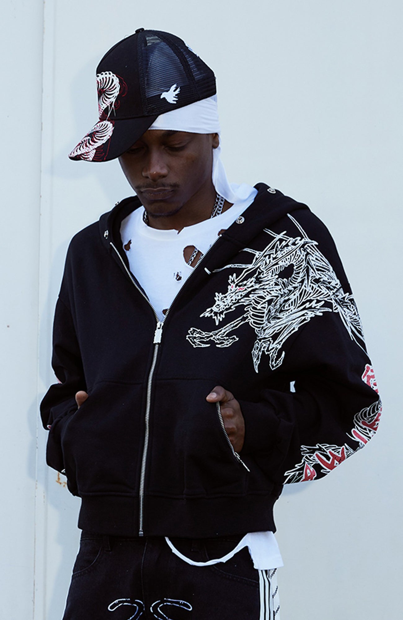 VINKID Graphic Studded Zip-Up Hoodie-Jacket-S-Free Shipping Leatheretro