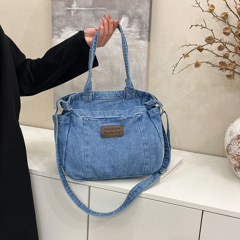 Denim Tote Bag for Women-Canvas Bag-Dark Blue-Free Shipping Leatheretro