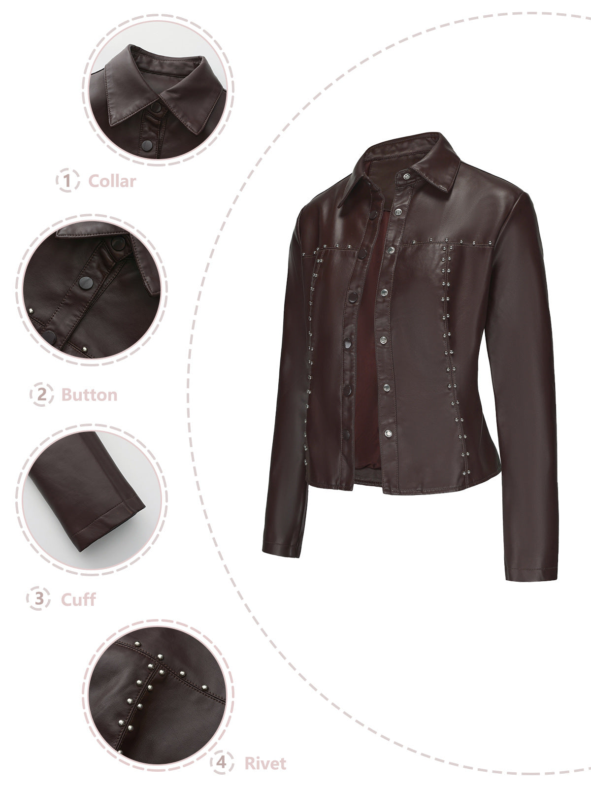 Stylish Rivet Button Leather Jacket-black-S-Free Shipping Leatheretro