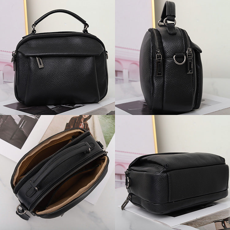 Genuine Leather Women's Handbag-black-22CM*8CM*17CM-Free Shipping Leatheretro