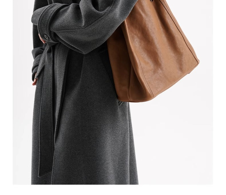 Soft Leather Bucket Tote Bag for Women-Coffee-Free Shipping Leatheretro