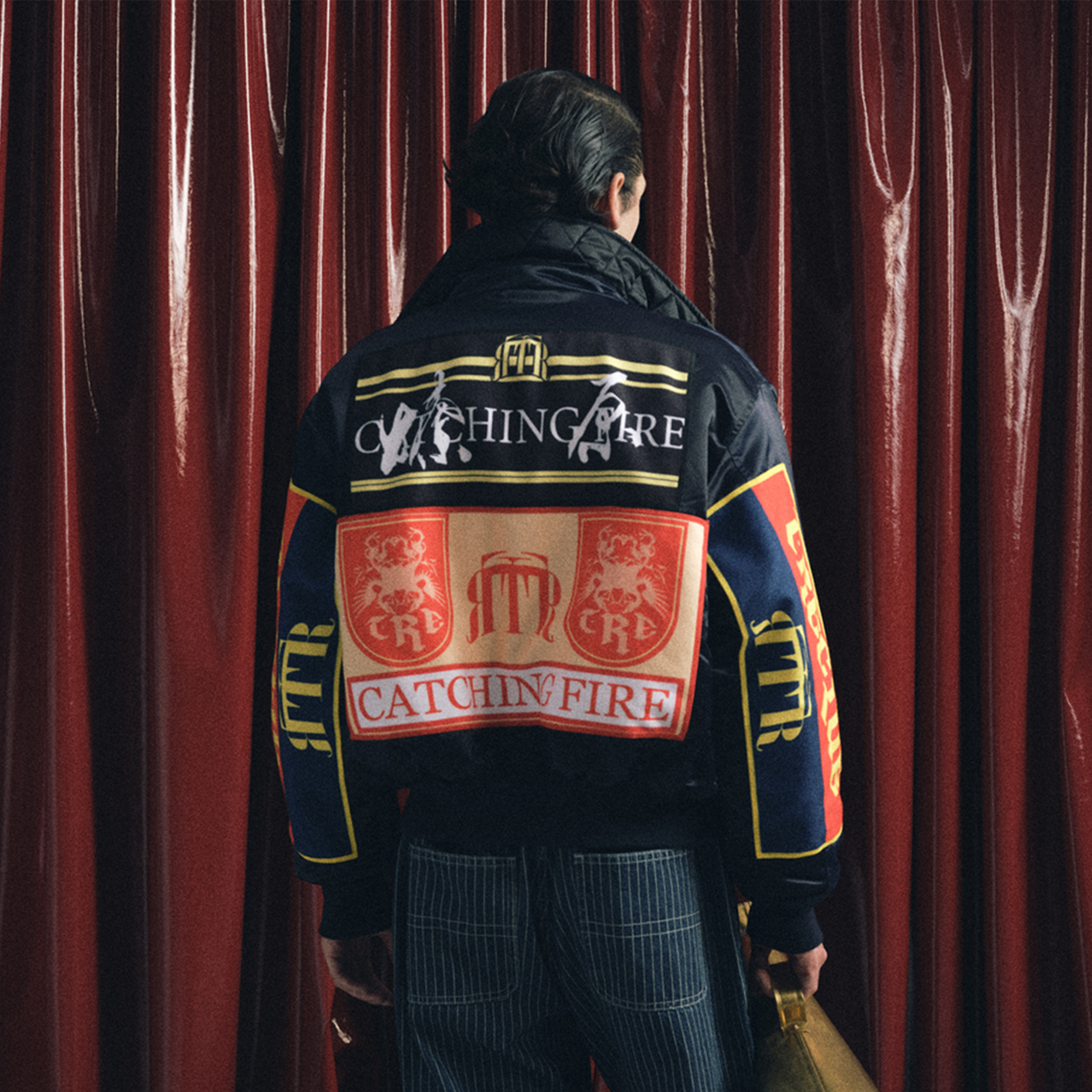 TRECLUB Contrast Graphic Embroidered Patch Bomber-Jacket-200g Cotton Filling-S (Preorder)-Free Shipping Leatheretro