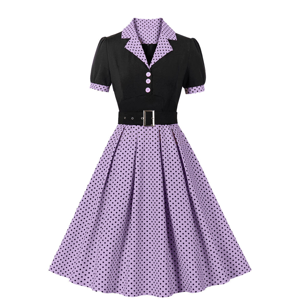 Vintage Polk Dot Short Sleeves Dresses-Dresses-Purple-S-Free Shipping Leatheretro