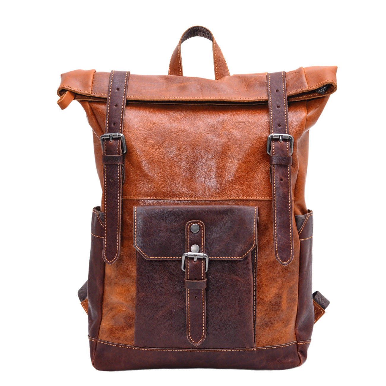 Vintage Men's Backpack – Full-Grain Vegetable-Tanned Leather Rucksack-Backpack-Coffee-Free Shipping Leatheretro