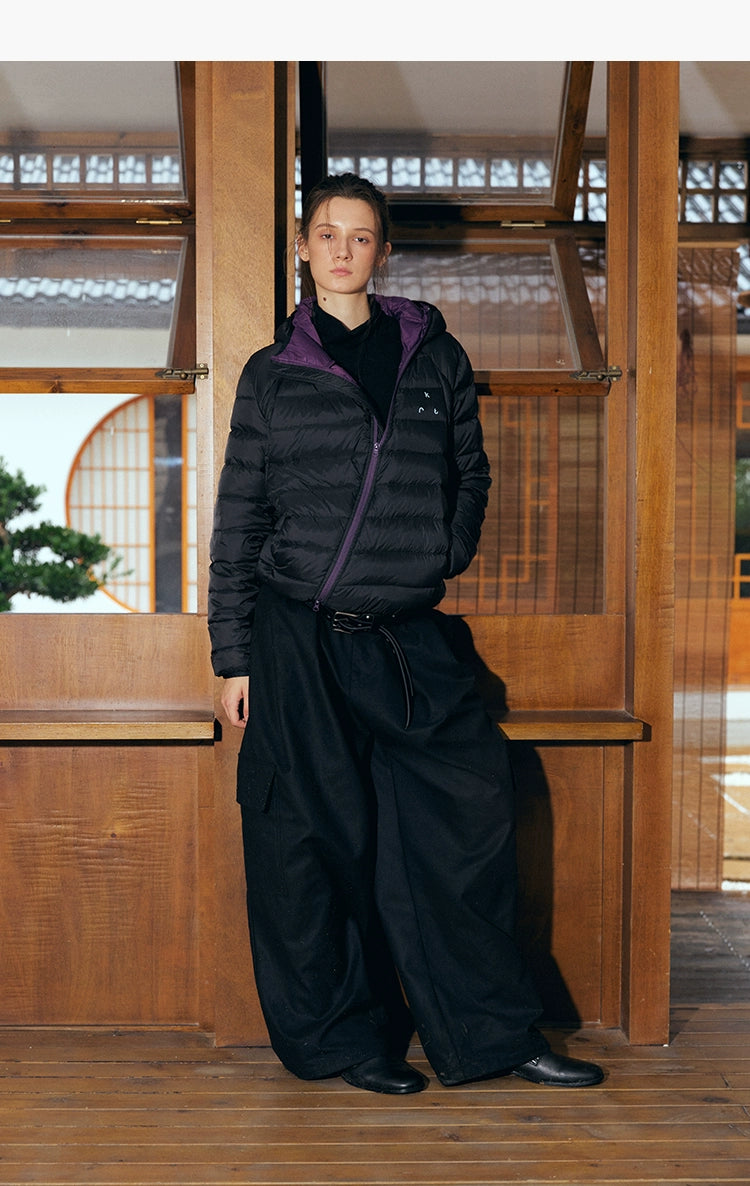 KREATE Color-Block Down Jacket with 90% White Duck Down-Black-S-Free Shipping Leatheretro