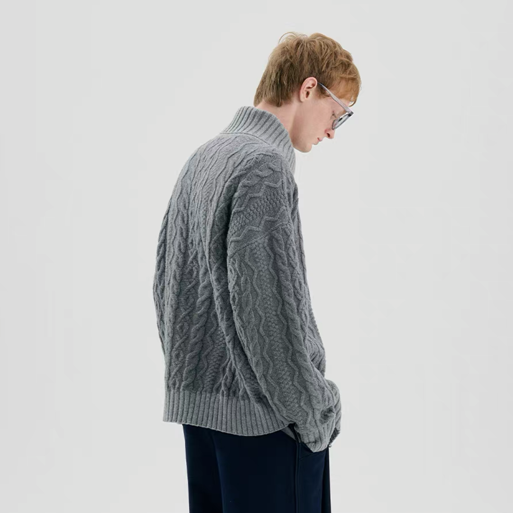 TIWILLTANG Crossed Cable-Knit Shawl-Collar Cardigan