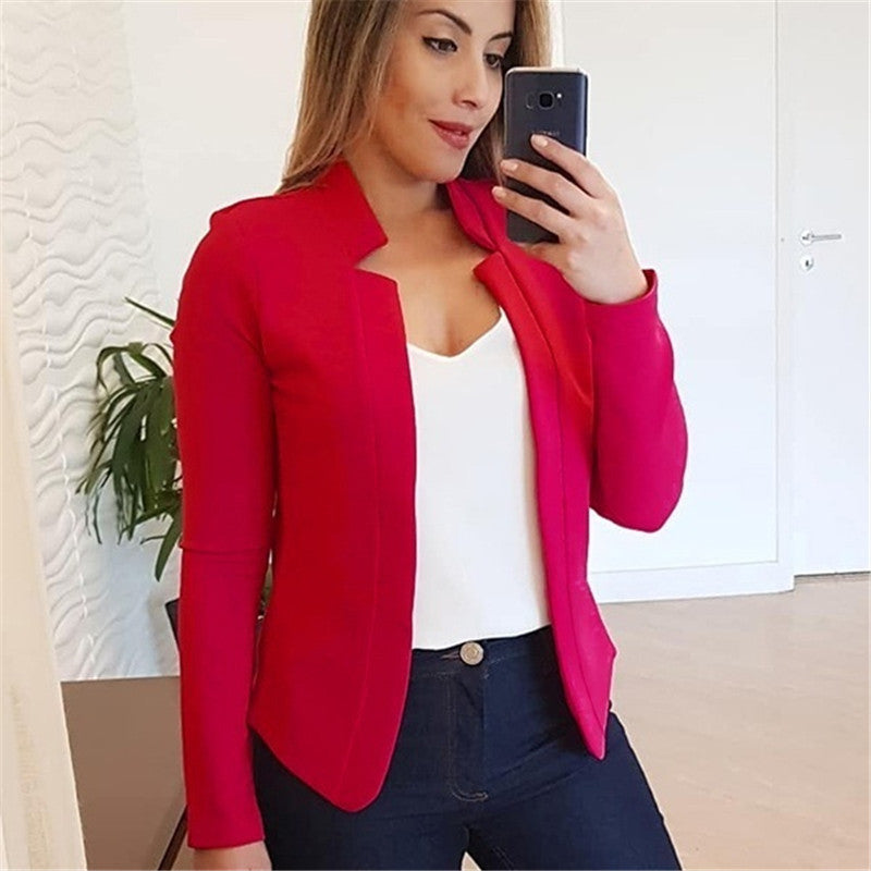 Casual Women Simple Design Blazers-Coats & Jackets-Red-S-Free Shipping Leatheretro