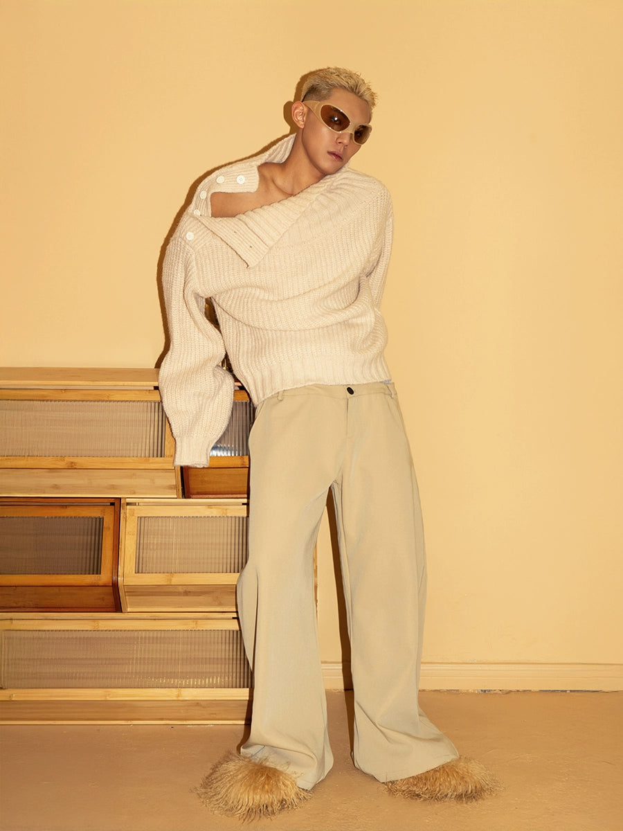 CLP Men's Apricot Cable-Knit Turtleneck Sweater-Apricot-S-Free Shipping Leatheretro