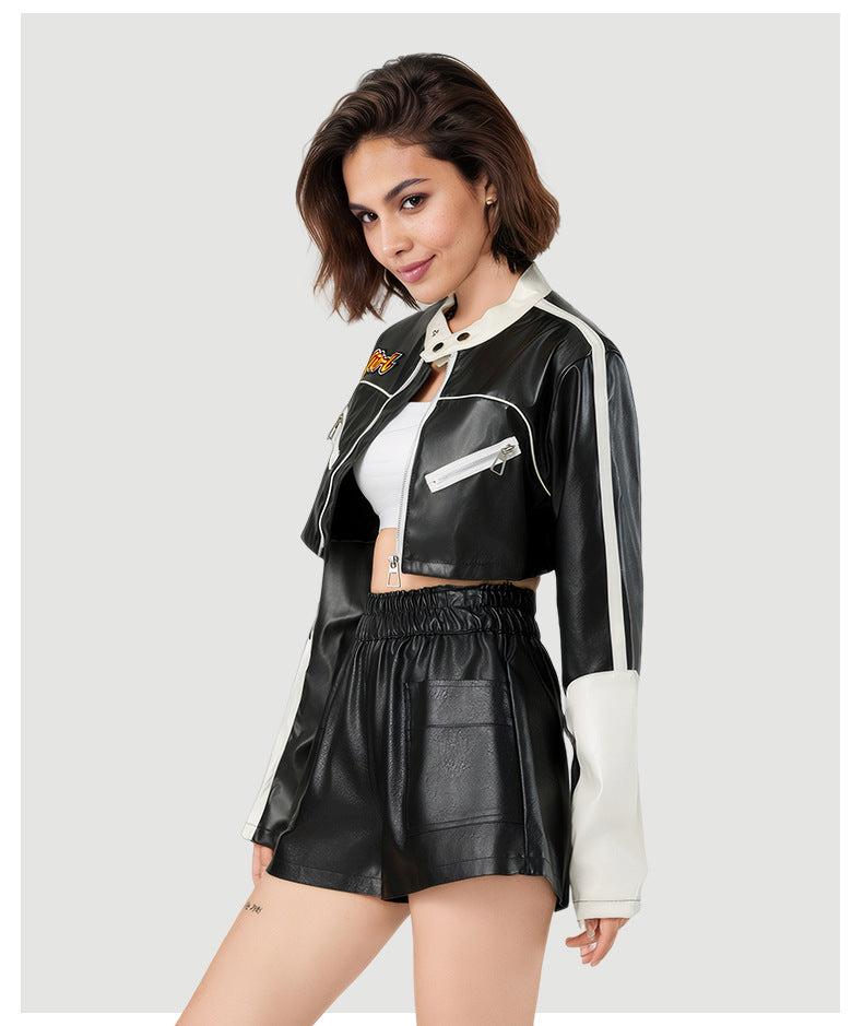 Women's Color-Block Faux Leather Jacket-As Photo-S-Free Shipping Leatheretro