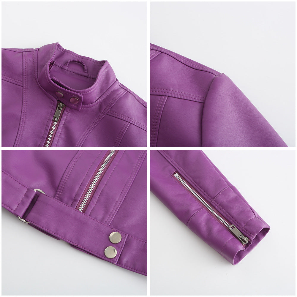 Women's Short Faux Leather Jacket-Black-S-Free Shipping Leatheretro