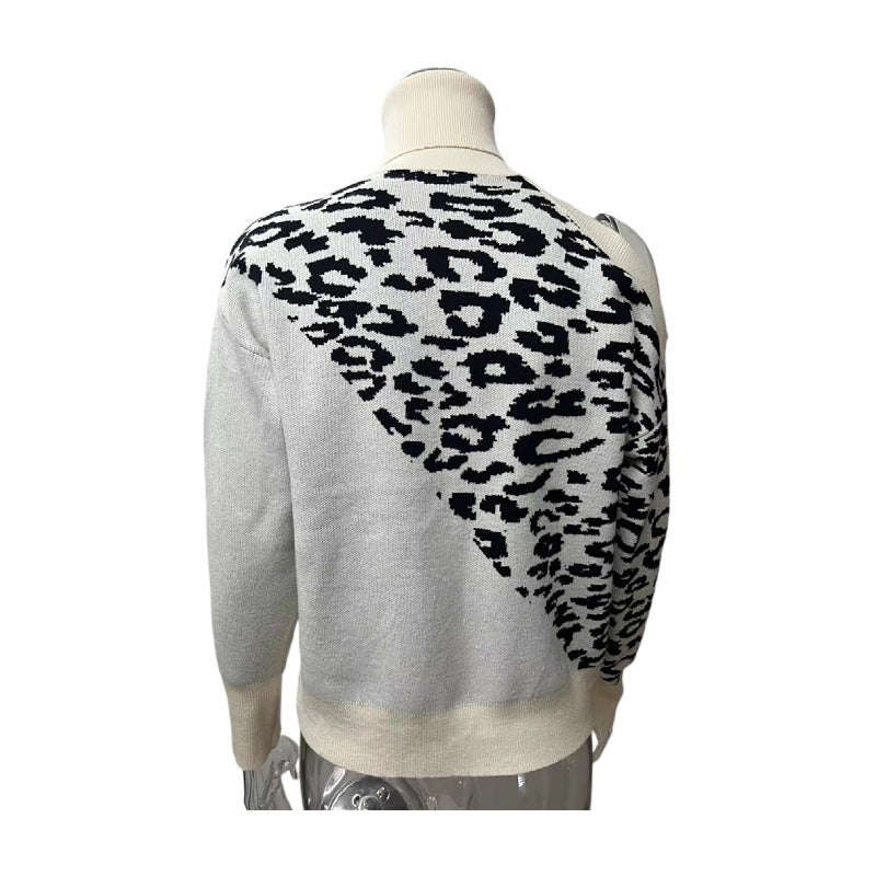 Casual Leopard Long Sleeves Knitted Sweaters-Sweater&Hoodies-Green-S-Free Shipping Leatheretro