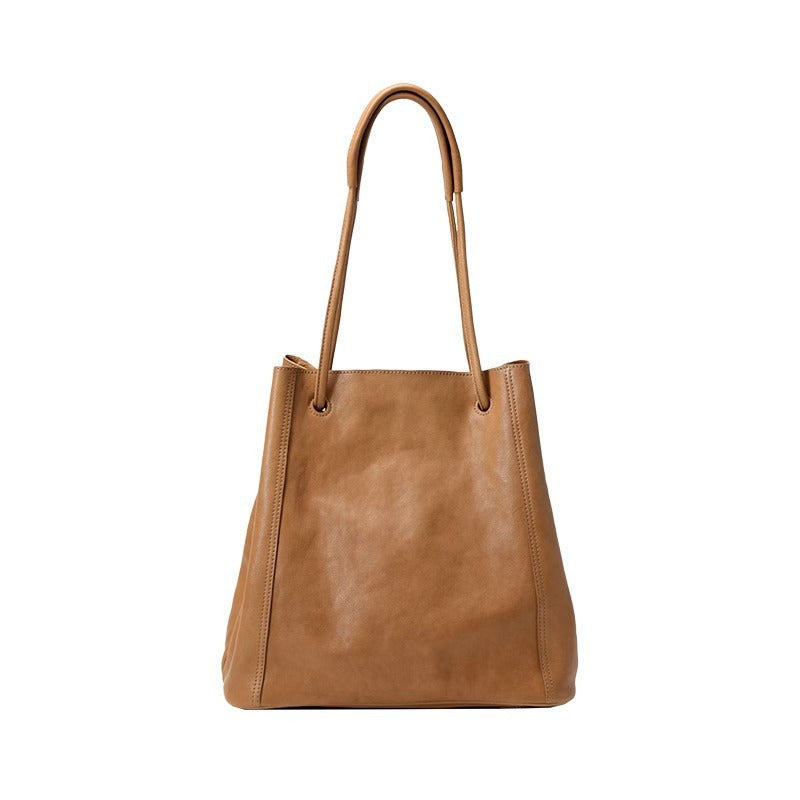 Soft Leather Bucket Tote Bag for Women-Elephant Grey- Large-Free Shipping Leatheretro