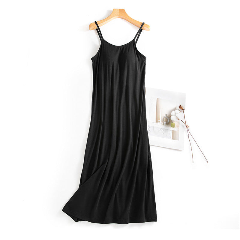 Casual Summer Built in Bra Tank Top Sleep Dresses-Sleepwear & Loungewear-Black-M 45-55 kg-Free Shipping Leatheretro