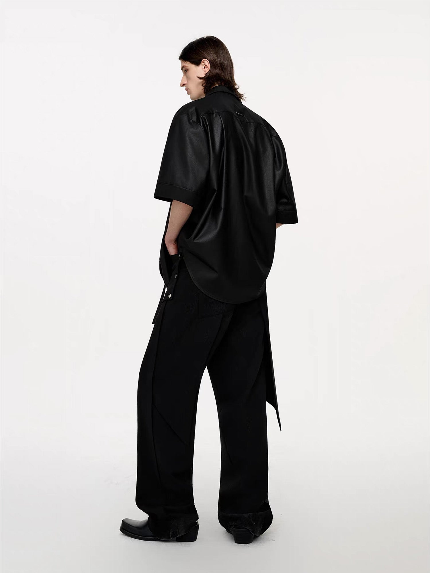 TIWILLTANG Draped Camp-Collar T Shirt-Jacket-S-Black-Free Shipping Leatheretro
