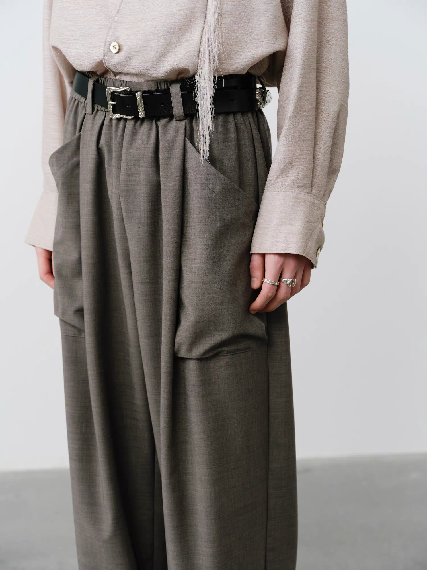 GRAINMUSTARD Retro Patch Pocket Pleated High-Waist Trousers-Pants-XS-Dark Gray-Free Shipping Leatheretro