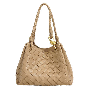 Niche Design New Retro Metal Buckle Woven Tote Bag-Handbags-Apricot-Free Shipping Leatheretro