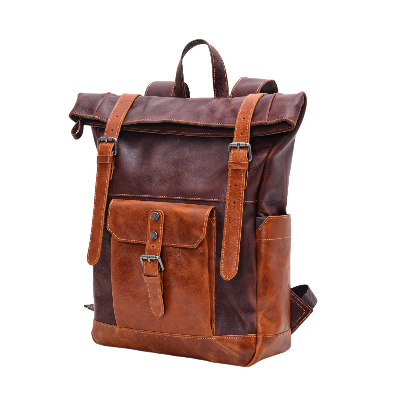 Vintage Men's Backpack – Full-Grain Vegetable-Tanned Leather Rucksack-Backpack-Coffee-Free Shipping Leatheretro