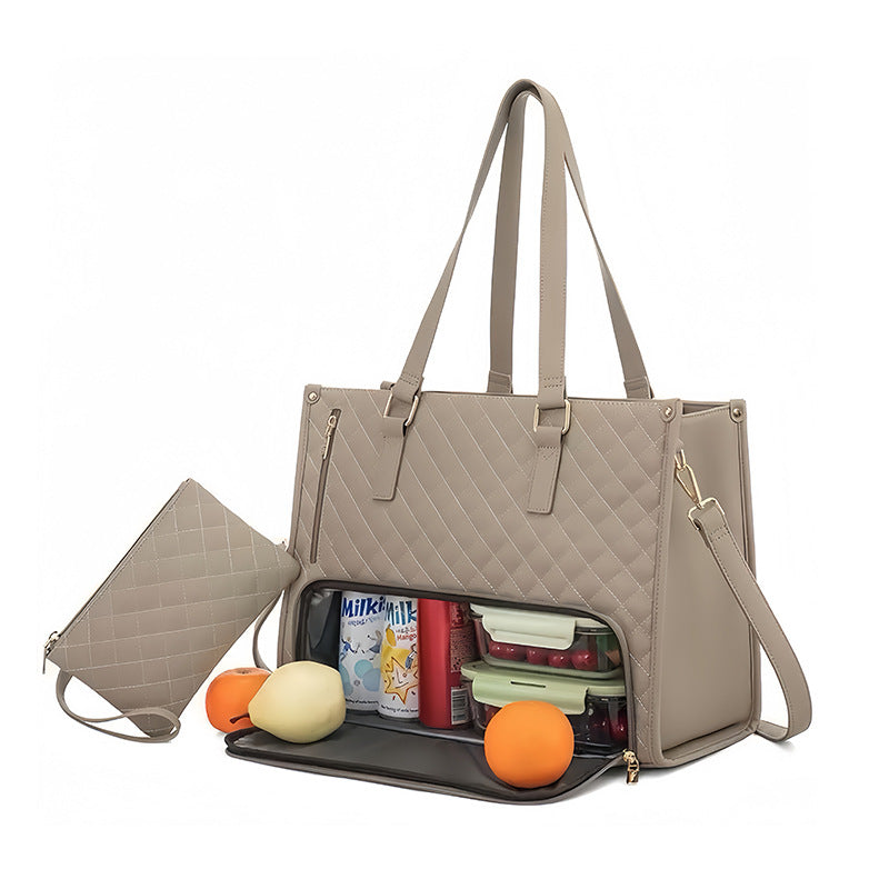 2-in-1 Insulated Lunch Tote & Laptop Bag for Women-Sand tea color-Free Shipping Leatheretro