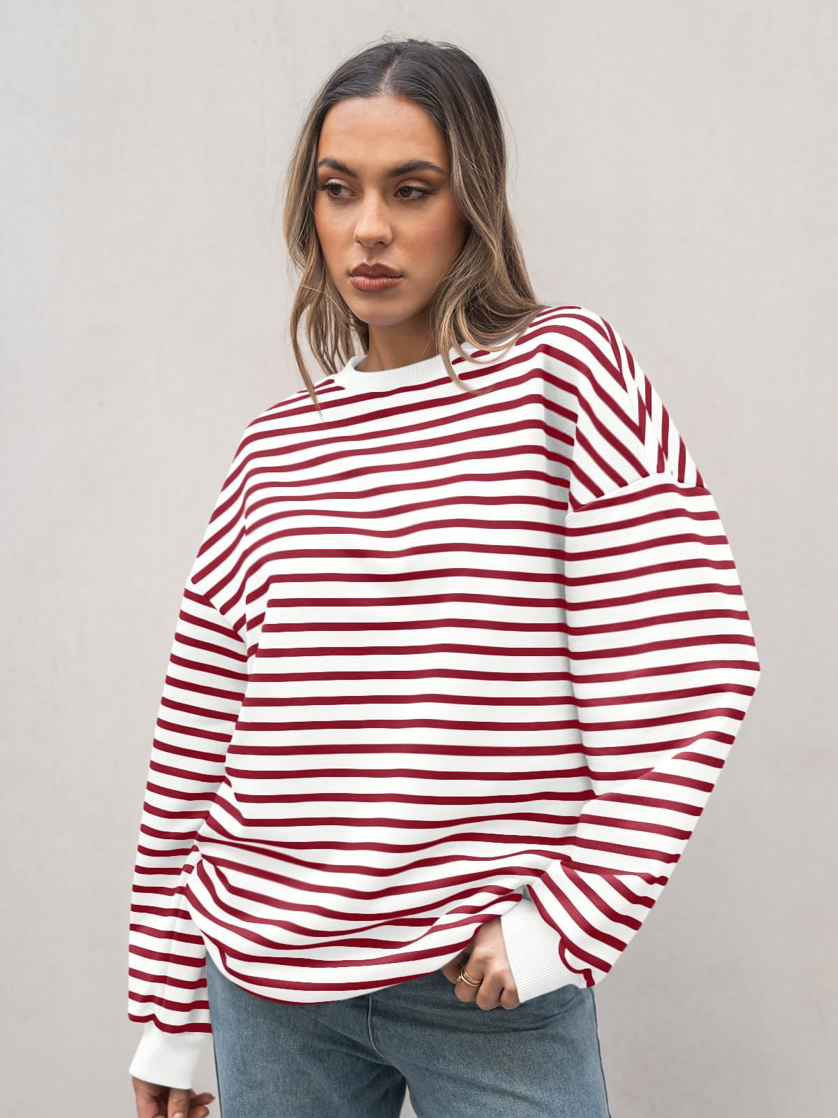 Casual Striped Long Sleeves Sports Hoodies-Sweater&Hoodies-Red-S-Free Shipping Leatheretro