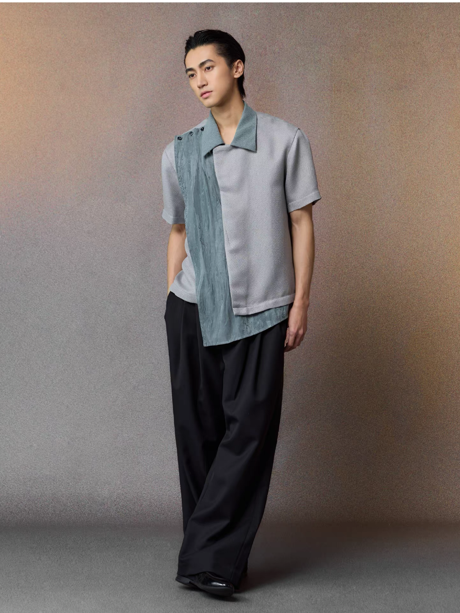 ALVNG AR ANTS Asymmetrical Contrast Spliced Linen Half Shirt-Half shirt-S-Blue-Free Shipping Leatheretro