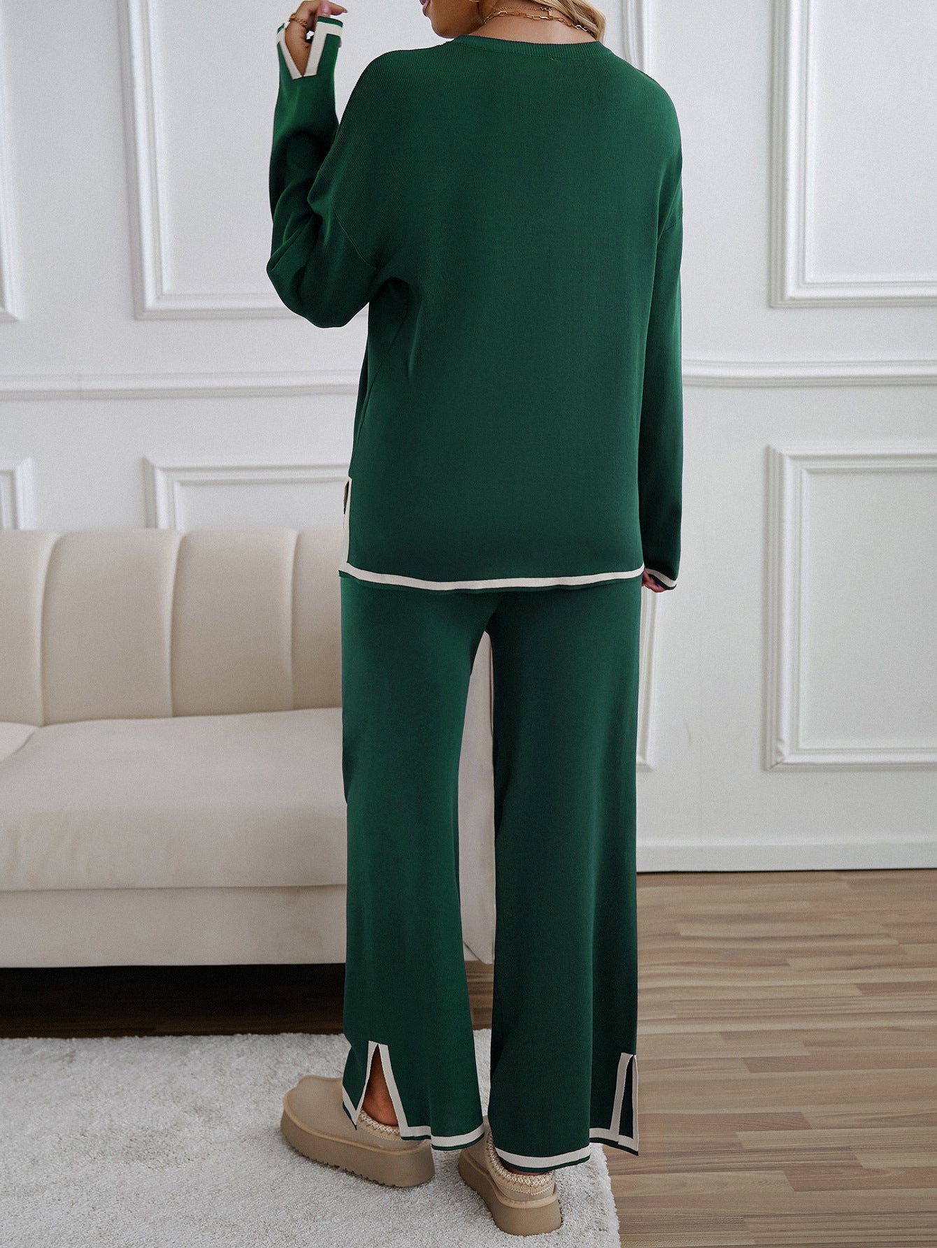 Leisure Solid Two Pieces Women Knitted Sets Tops and Pants-Suits-Black-S-Free Shipping Leatheretro