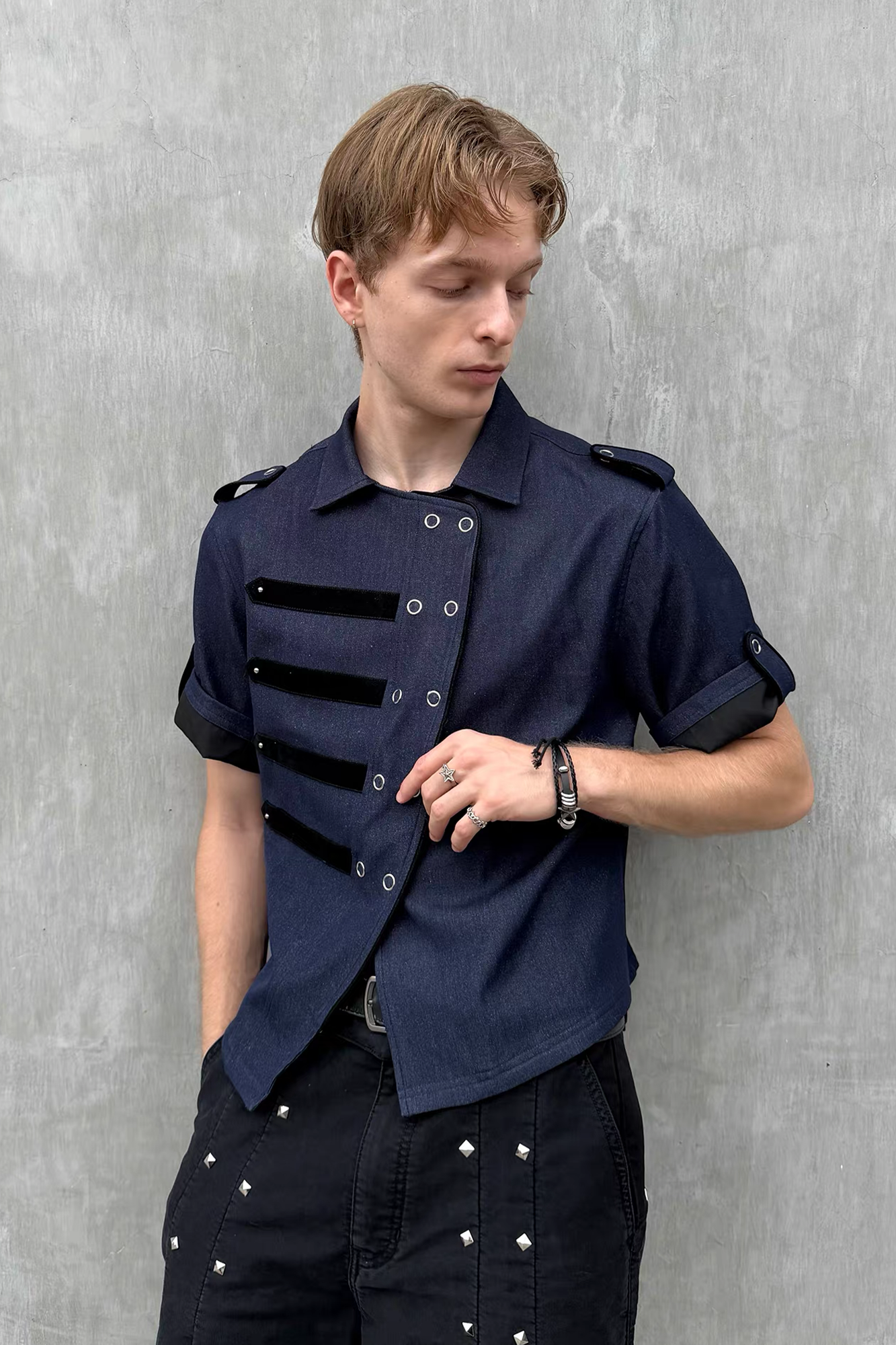 ESAIAS Asymmetrical Rivet-Strap Half Shirt-Half shirt-S-Free Shipping Leatheretro