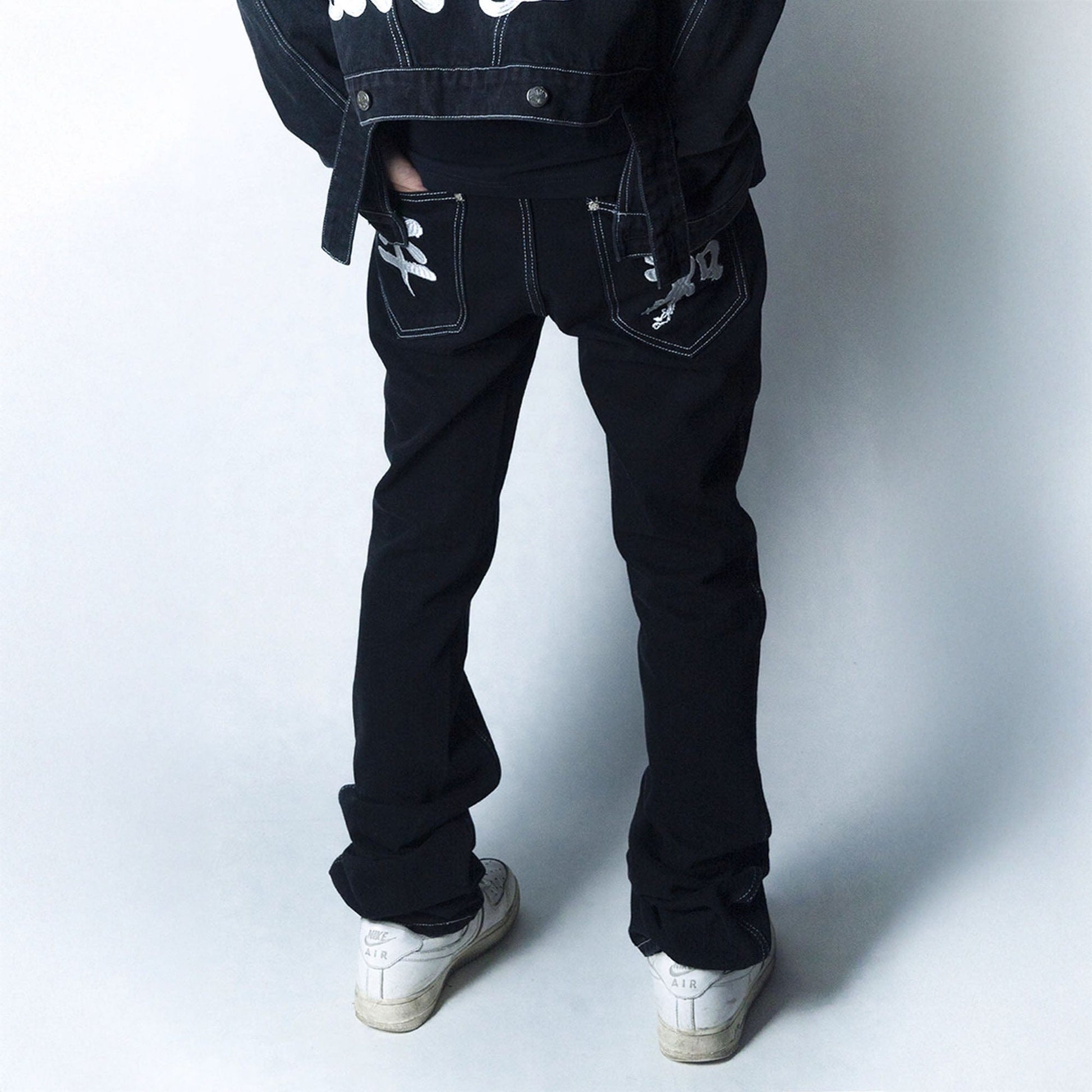 VINKID Embroidered Contrast Stitch Stacked Skinny Jeans-Jeans-S-Free Shipping Leatheretro