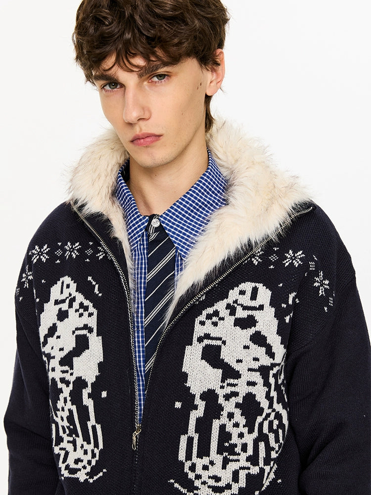 KREATE Women's Plush Knit Jacket with Dyed Tip Fur-Black-S-Free Shipping Leatheretro