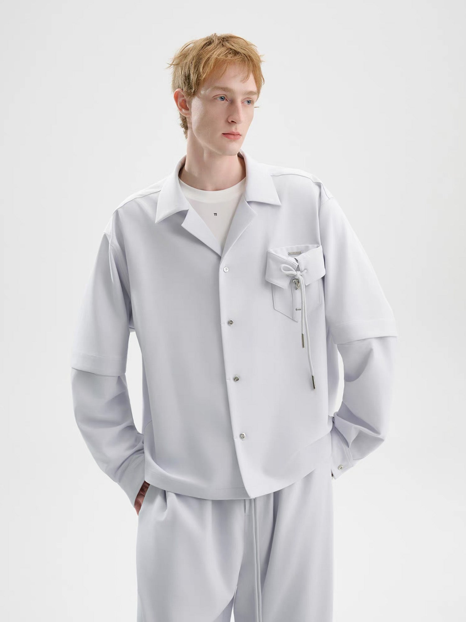 TIWILLTANG Detachable-Sleeve Tie-Pocket Shirt-Jacket-S-Blue-Free Shipping Leatheretro
