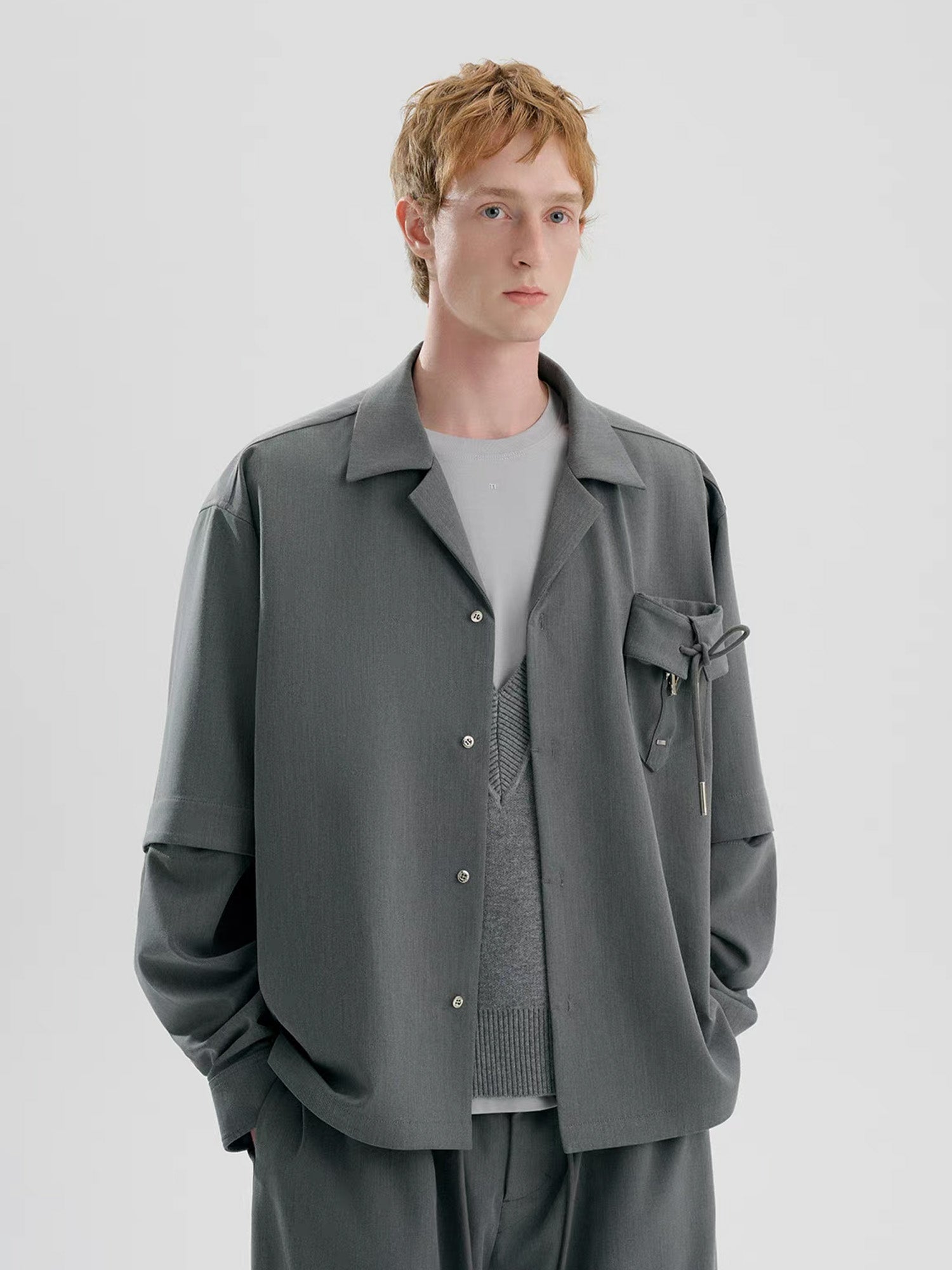 TIWILLTANG Detachable-Sleeve Tie-Pocket Shirt-Jacket-S-Blue-Free Shipping Leatheretro