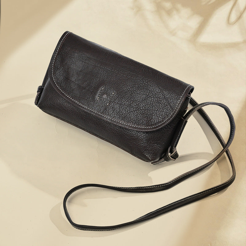 Veg-Tanned Washed Pull-Up Leather Crossbody Bag-crossbody bags-black-Free Shipping Leatheretro