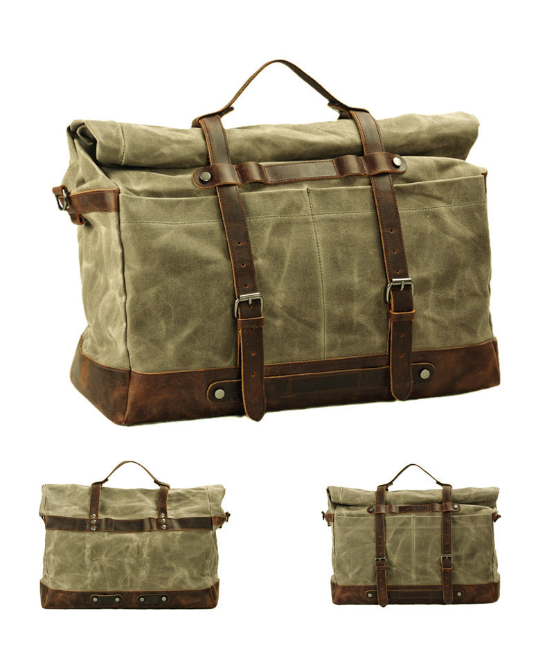 Large Capacity Vintage Waxed Canvas Travel Tote Bag-khaki-Free Shipping Leatheretro