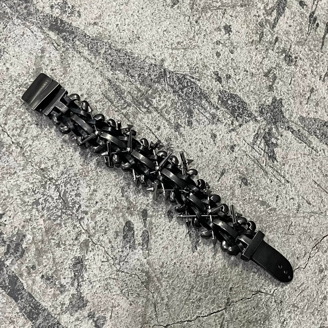 ILLUSORY Braided Spiked Leather Bracelet-Bracelet-Regular (7.09 - 7.48 INCHES)-Free Shipping Leatheretro