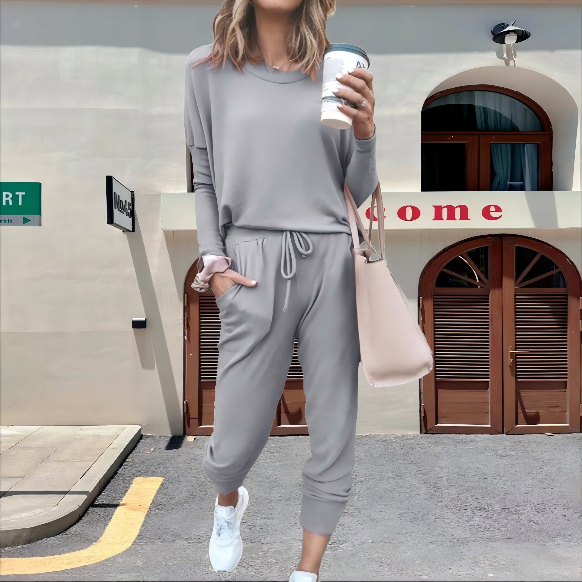 Casual Fall Long Sleeves Blouses and Pants-Suits-Gray-S-Free Shipping Leatheretro