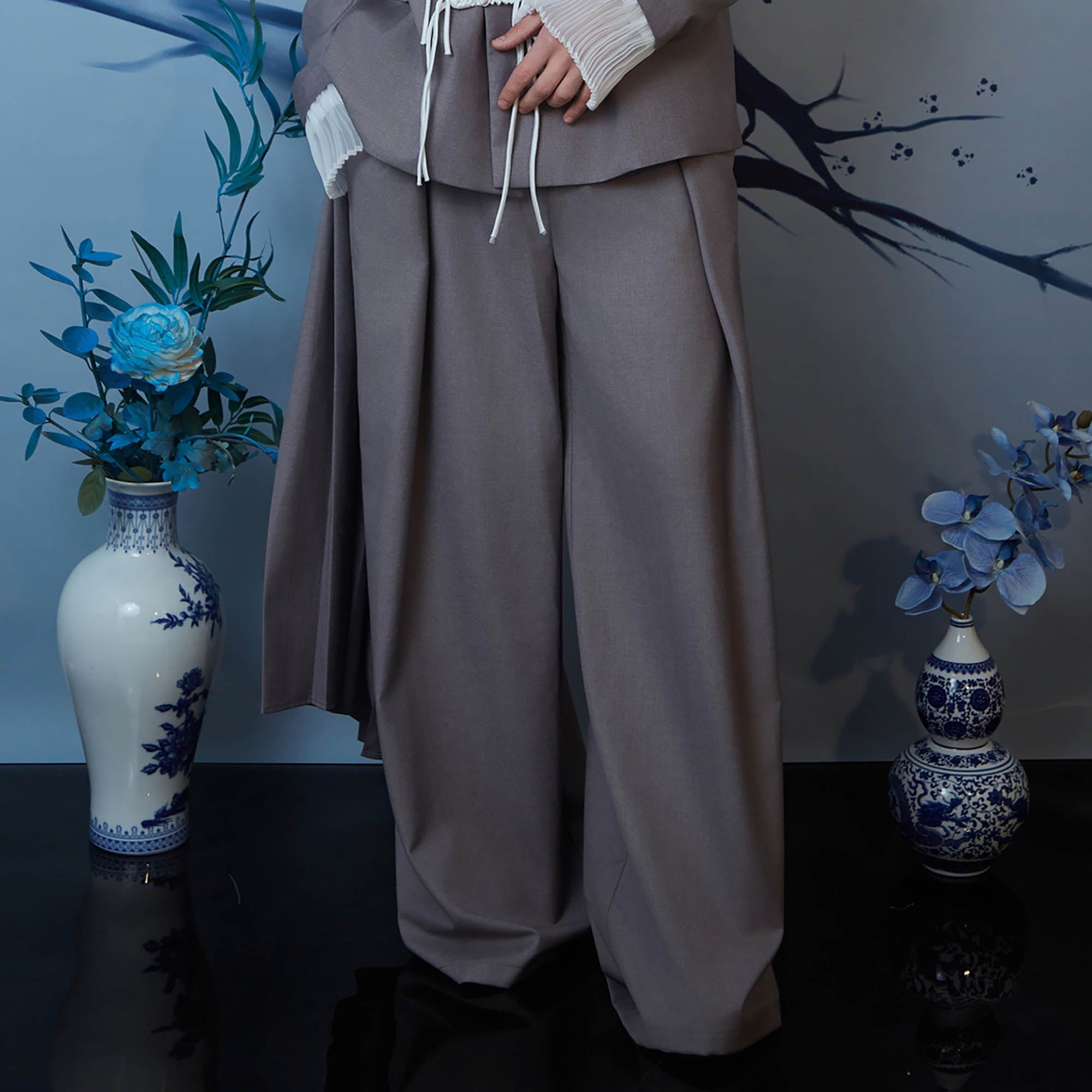 JIECHI Layered Draped Wide-Leg Pants-Pants-M-Free Shipping Leatheretro