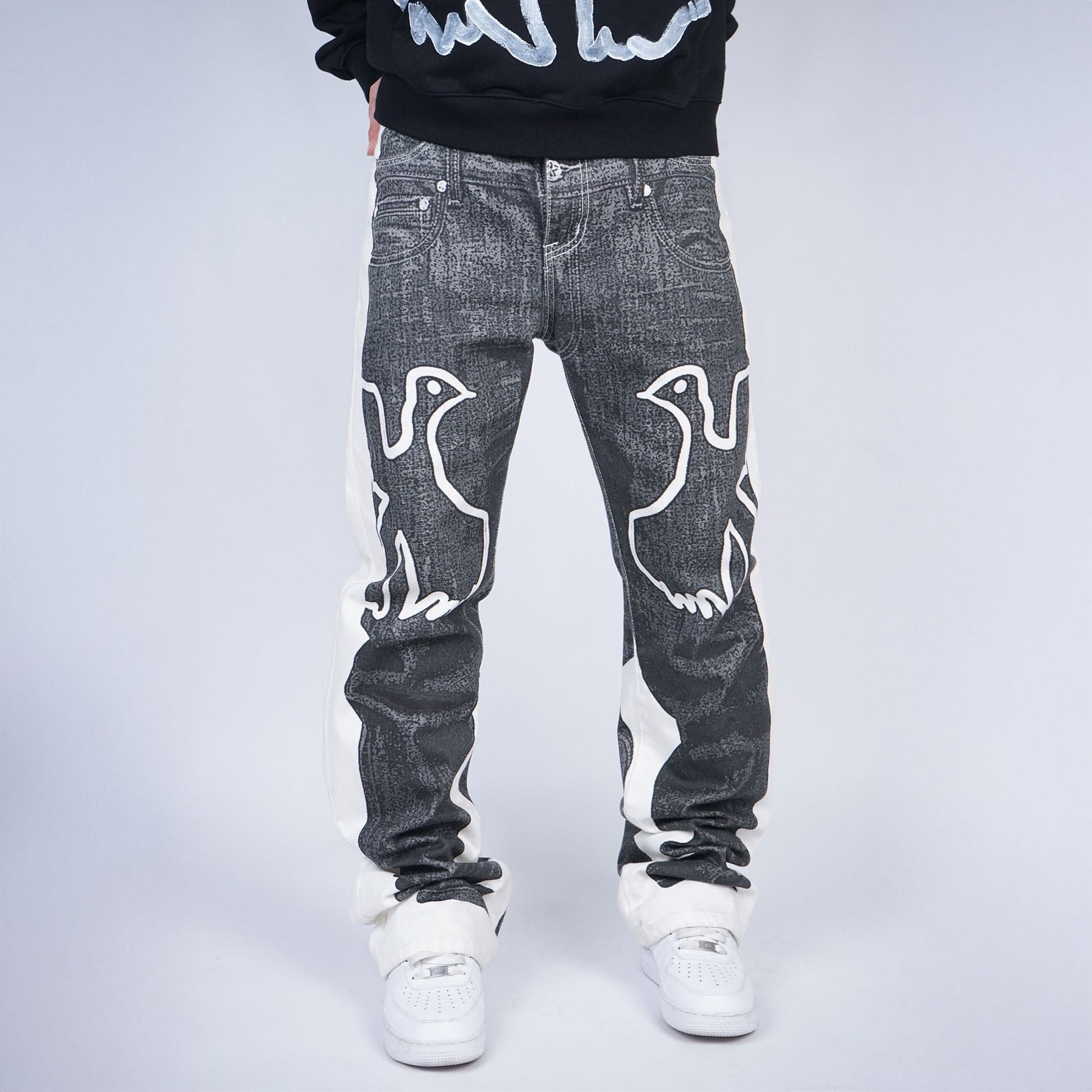 VINKID Faux-Layered Dove Graphic Contrast Panel Jeans-Jeans-S-Free Shipping Leatheretro