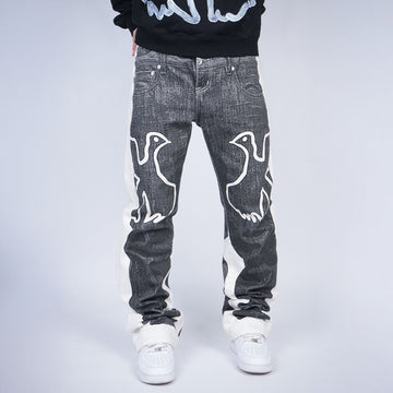 VINKID Faux-Layered Dove Graphic Contrast Panel Jeans-Jeans-S-Free Shipping Leatheretro