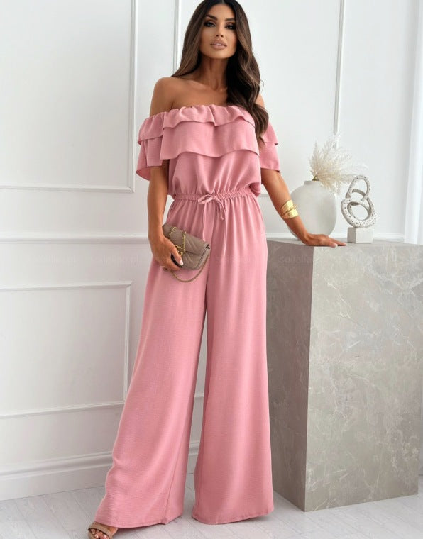 Sexy Off The Shoulder Slim Waist Jumpsuits-suits-Pink-S-Free Shipping Leatheretro