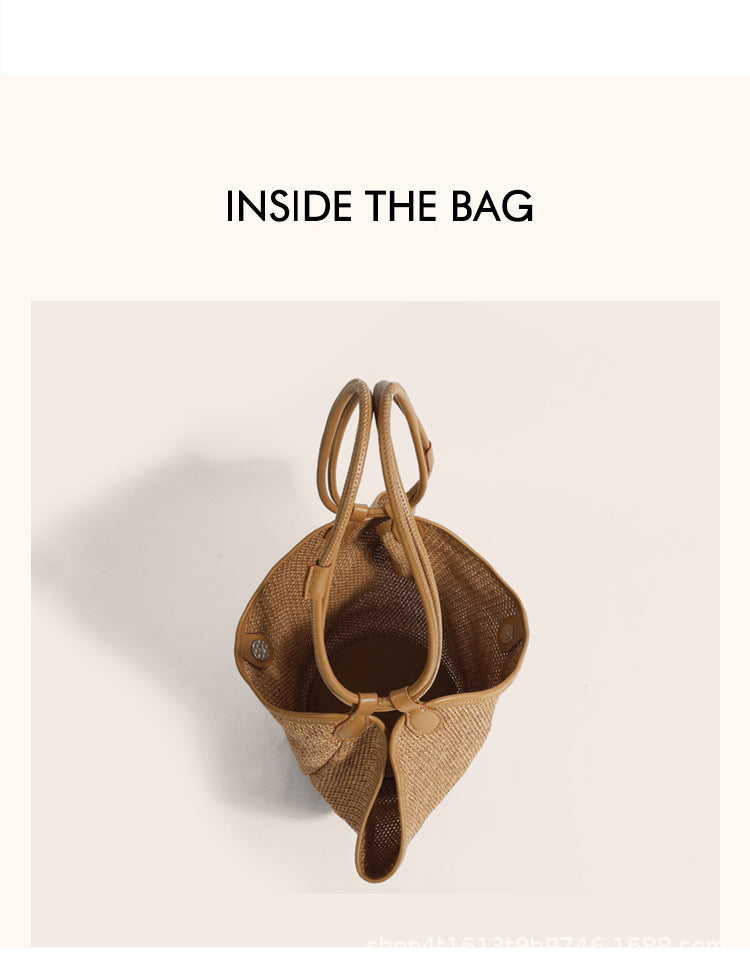 Summer Vacation Style – Large Straw Tote Bag, Boho Chic Shoulder Bag-Apricot-17-19-17 cm-Free Shipping Leatheretro