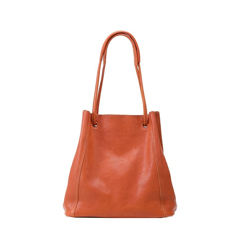 Soft Leather Bucket Tote Bag for Women-Caramel Color - Large-Free Shipping Leatheretro