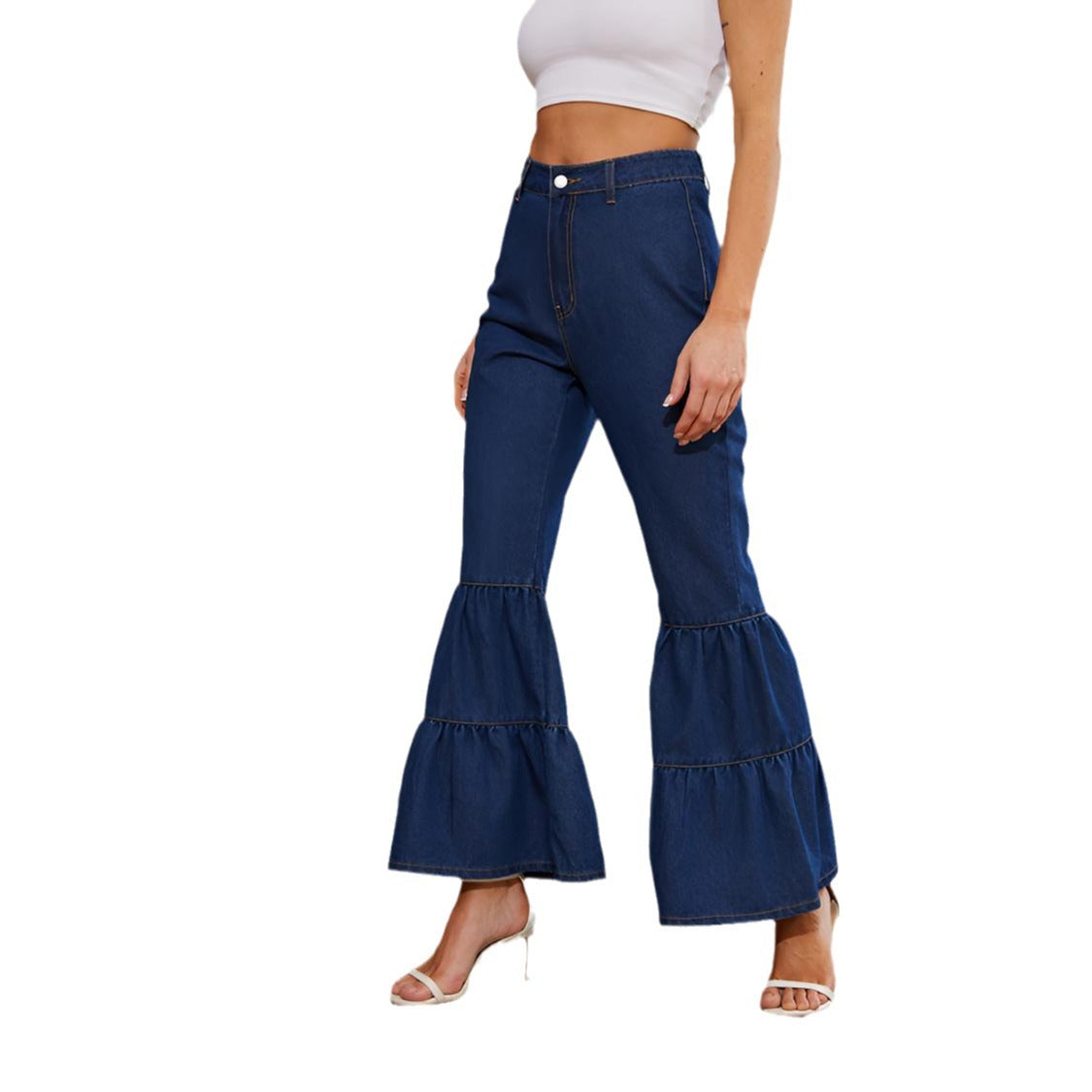 Fashion High Waist Women Flare Wide Legs Jeans-jeans-Dark Blue-S-Free Shipping Leatheretro