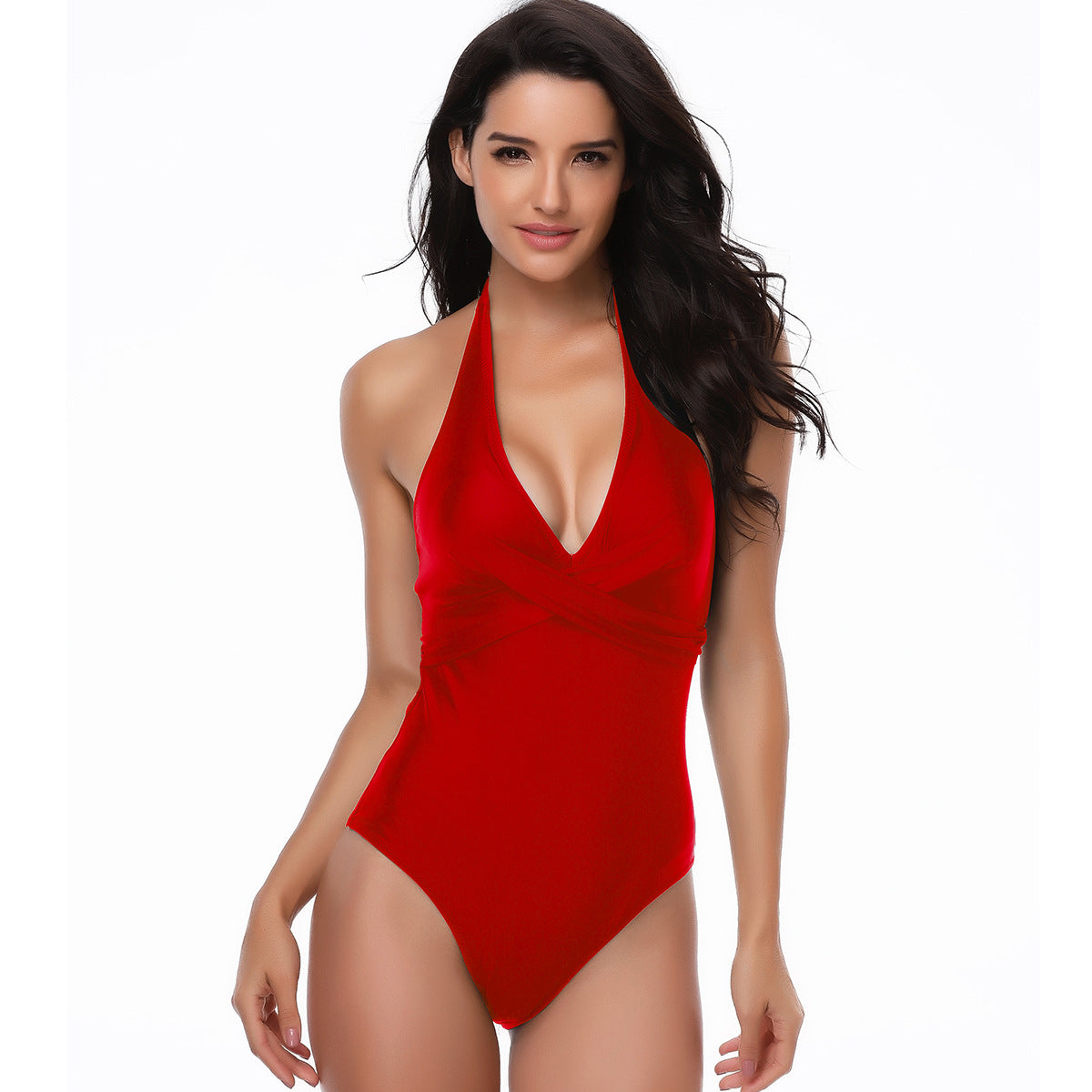 Sexy Halter Drawstring One Piece Women Swimsuit-Swimwear-Red-S-Free Shipping Leatheretro