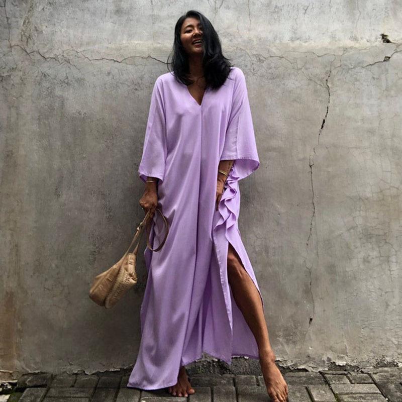 Casual Summer Holiday Long Romper Cover Up Dresses-Light Purple-One Size-Free Shipping Leatheretro